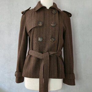 Zara Basic Structured Double-Breasted Belted Jacket | Wool Blend | Size L